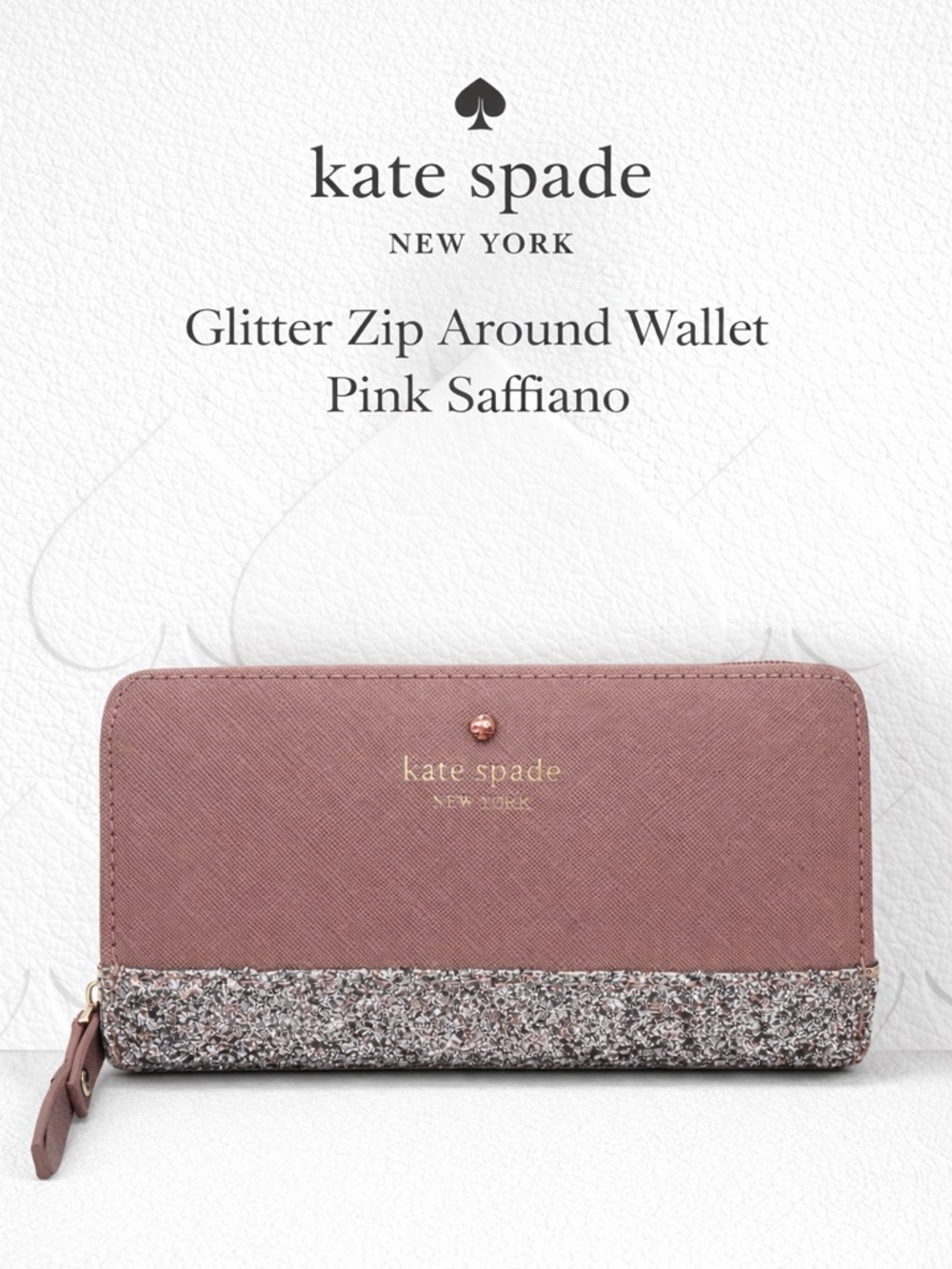 Kate Spade New York Glitter Zip Around Wallet Pink Saffiano